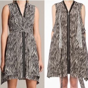 All saints j y d a zebra dress MIDI 100% silk